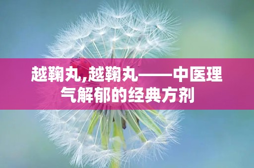 越鞠丸,越鞠丸——中医理气解郁的经典方剂