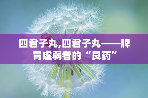 四君子丸,四君子丸——脾胃虚弱者的“良药”