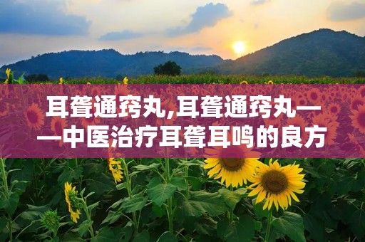 耳聋通窍丸,耳聋通窍丸——中医治疗耳聋耳鸣的良方