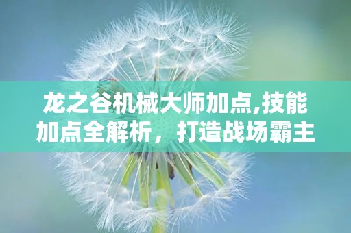 龙之谷机械大师加点,技能加点全解析，打造战场霸主之路