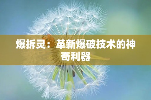 爆拆灵：革新爆破技术的神奇利器